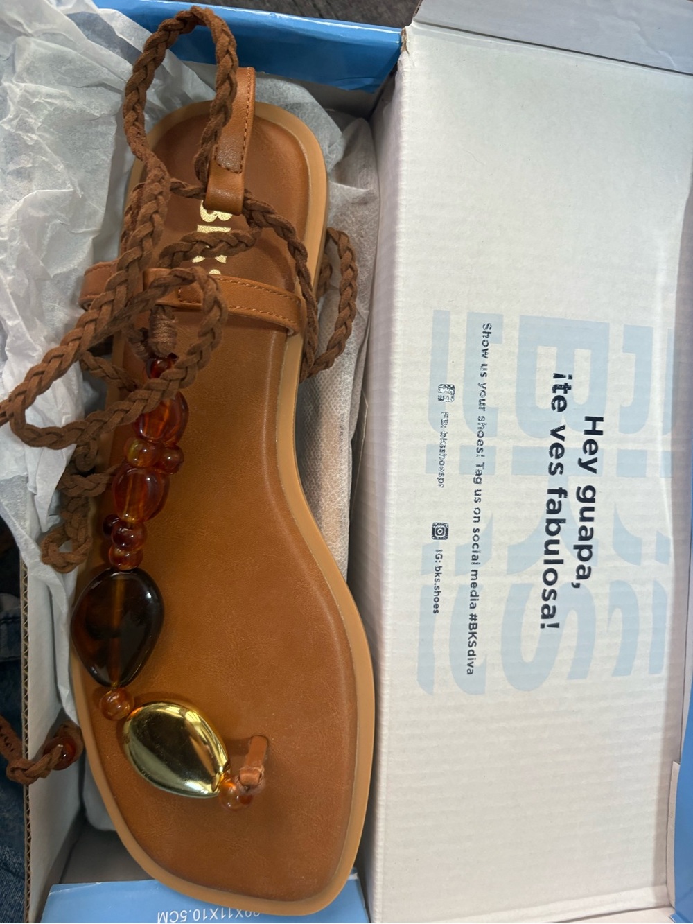 Braided Beaded Tan Women's Lace-Up Sandals BKS Bakers